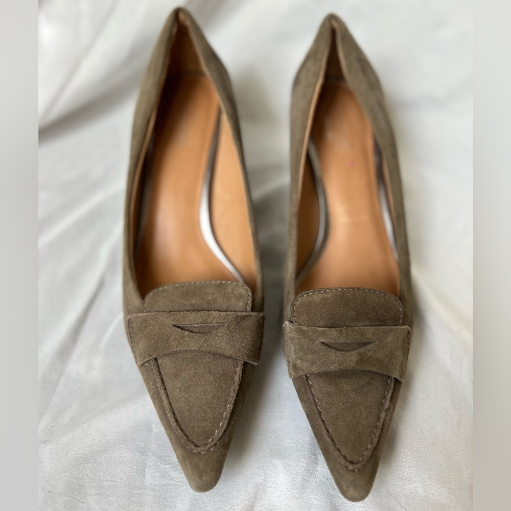 Coach Olive Green Suede Pointed-Toe Loafers